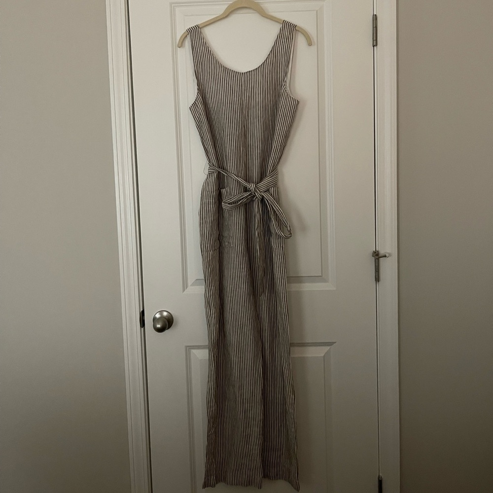 Mango Striped Sleeveless Jumpsuit Size US 4 Grey/White